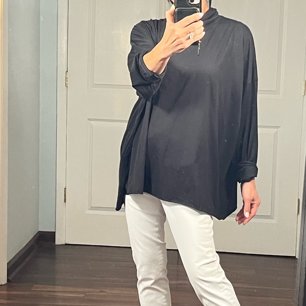 Eskandar black 100% prima cotton turtleneck top - Picture 4 of 11